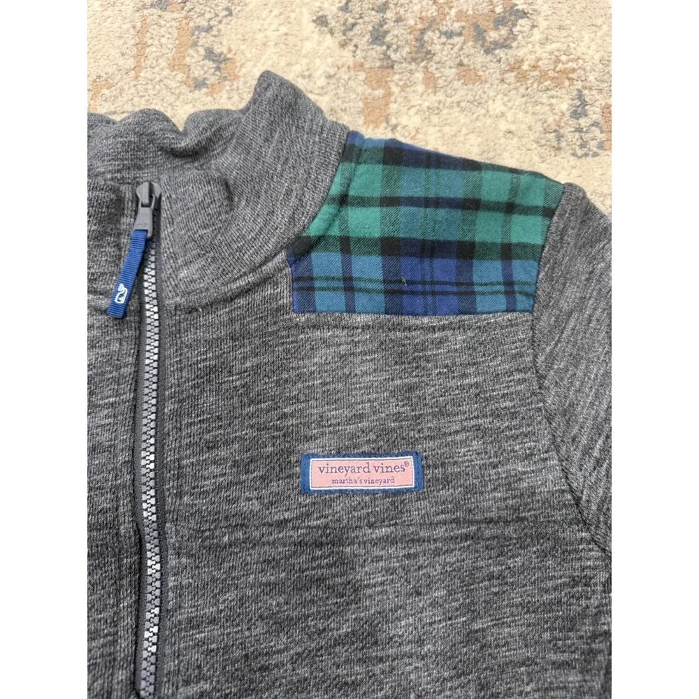 Vineyard Vines Mens Small Gray Plaid Shoulder Patch Quarter Zip Pullover Sweater